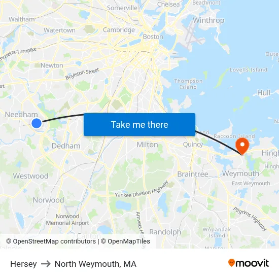Hersey to North Weymouth, MA map