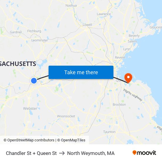 Chandler St + Queen St to North Weymouth, MA map