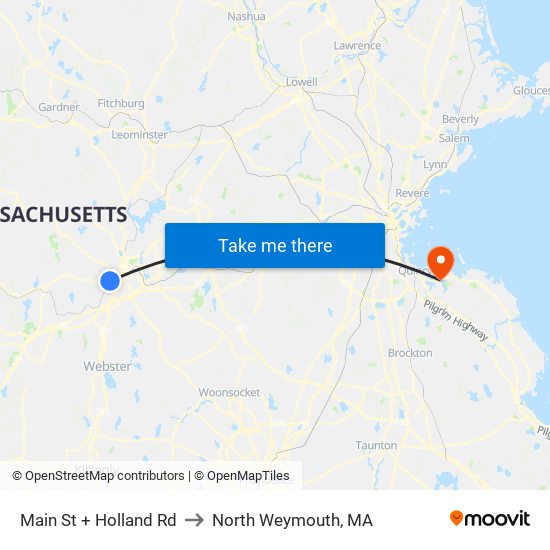 Main St + Holland Rd to North Weymouth, MA map