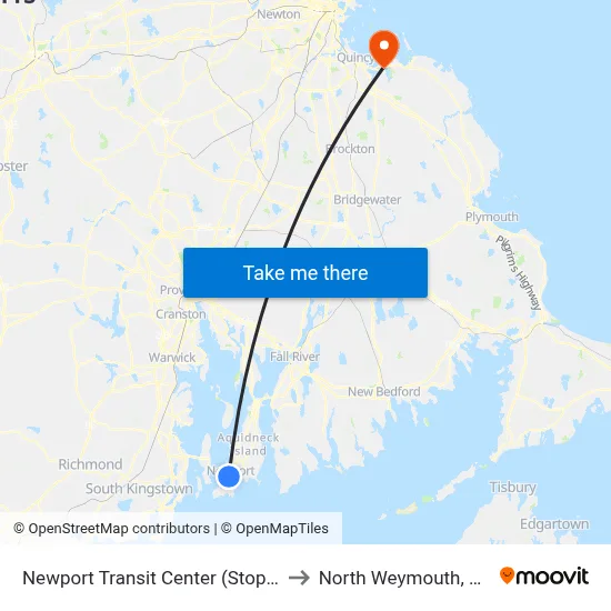 Newport Transit Center (Stop A) to North Weymouth, MA map
