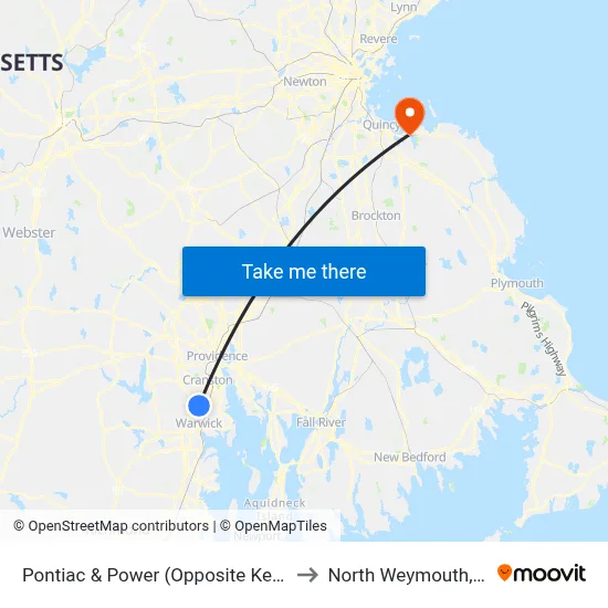 Pontiac & Power (Opposite Kenney) to North Weymouth, MA map
