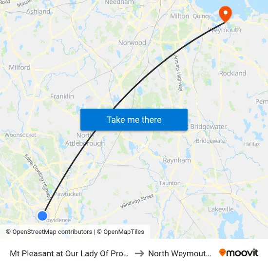 Mt Pleasant at Our Lady Of Providence to North Weymouth, MA map