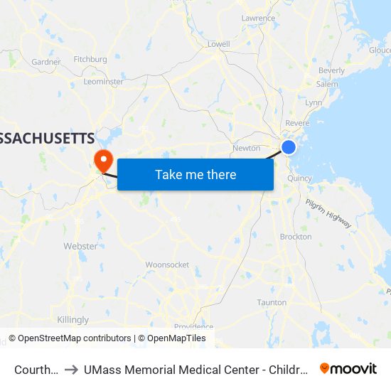 Courthouse to UMass Memorial Medical Center - Children's Medical Center map