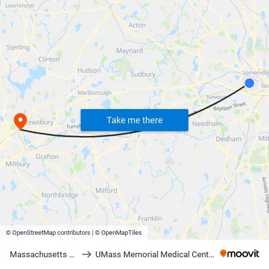 Massachusetts Ave @ Holyoke St to UMass Memorial Medical Center - Children's Medical Center map