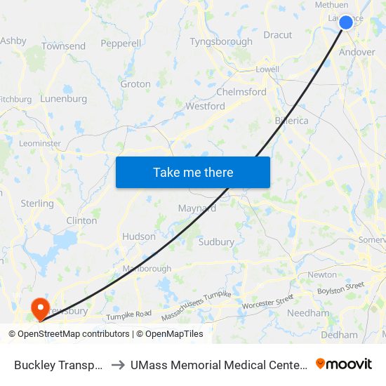 Buckley Transportation Center to UMass Memorial Medical Center - Children's Medical Center map