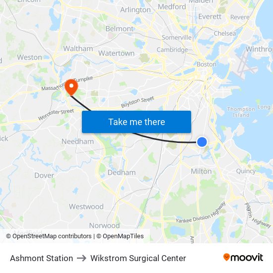 Ashmont Station to Wikstrom Surgical Center map