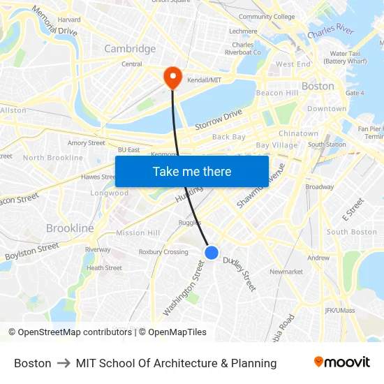 Boston to MIT School Of Architecture & Planning map