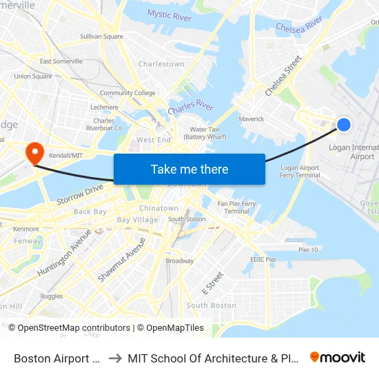 Boston Airport BOS to MIT School Of Architecture & Planning map