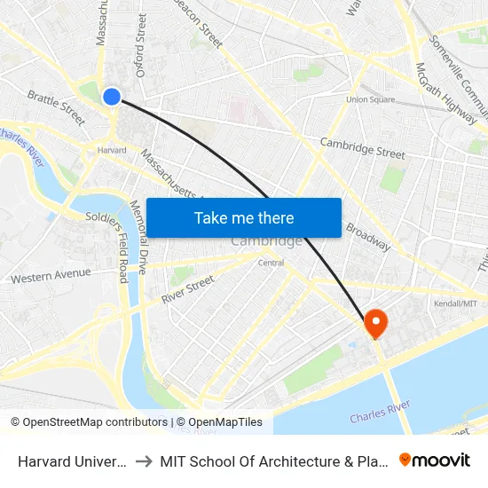 Harvard University to MIT School Of Architecture & Planning map