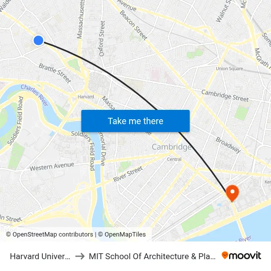 Harvard University to MIT School Of Architecture & Planning map