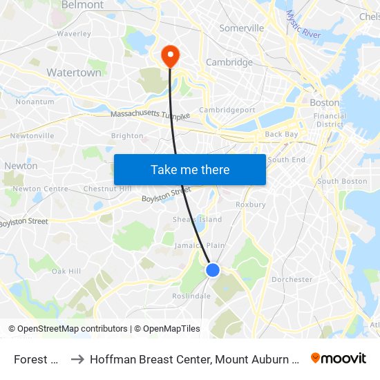 Forest Hills to Hoffman Breast Center, Mount Auburn Hospital map