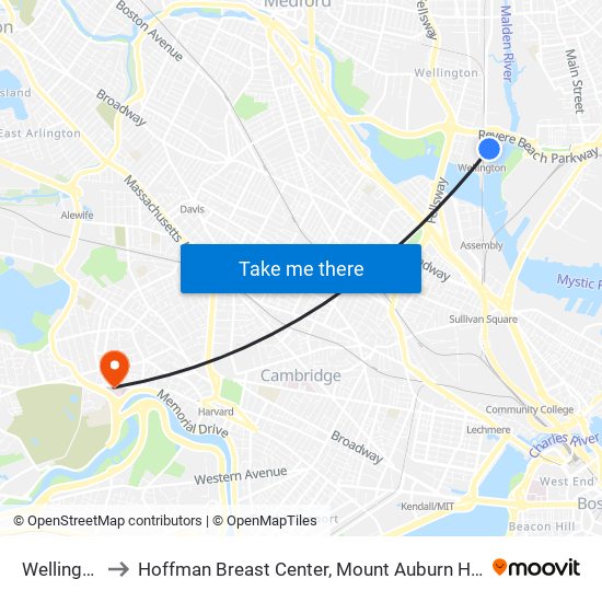 Wellington to Hoffman Breast Center, Mount Auburn Hospital map