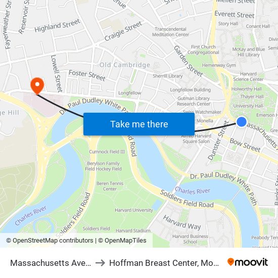 Massachusetts Ave Opp Holyoke St to Hoffman Breast Center, Mount Auburn Hospital map