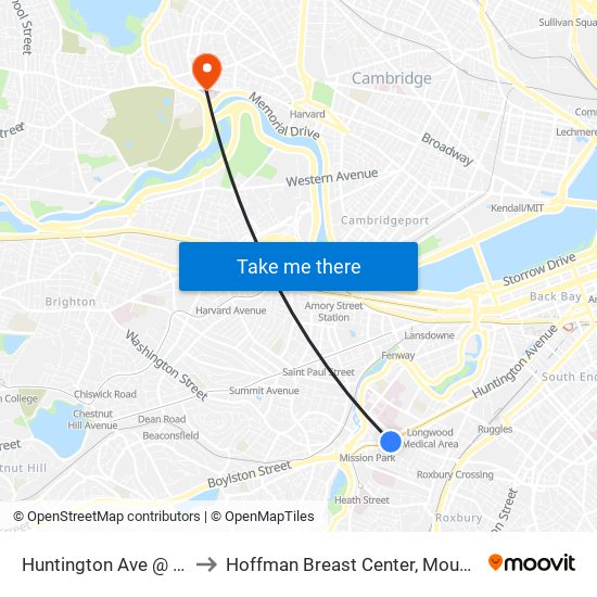 Huntington Ave @ Fenwood Rd to Hoffman Breast Center, Mount Auburn Hospital map