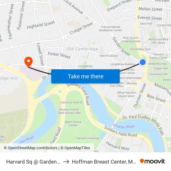 Harvard Sq @ Garden St - Dawes Island to Hoffman Breast Center, Mount Auburn Hospital map