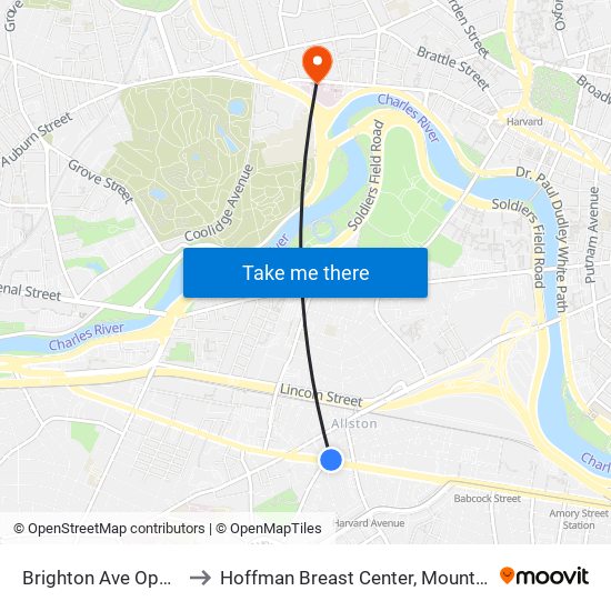 Brighton Ave Opp Quint Ave to Hoffman Breast Center, Mount Auburn Hospital map