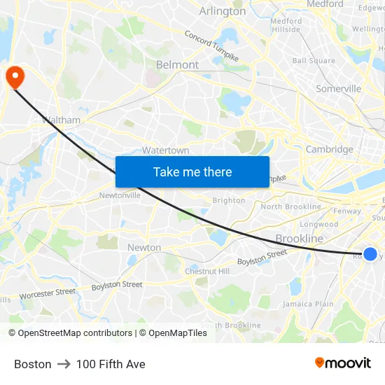 Boston to 100 Fifth Ave map