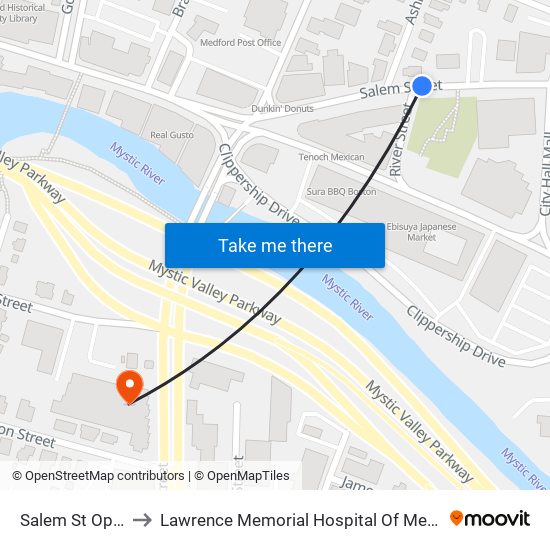 Salem St Opp River St to Lawrence Memorial Hospital Of Medford Medical Services map