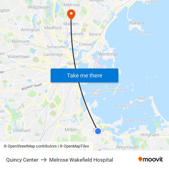 Quincy Center to Melrose Wakefield Hospital map