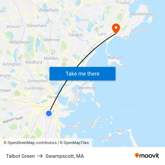 Talbot Green to Swampscott, MA map