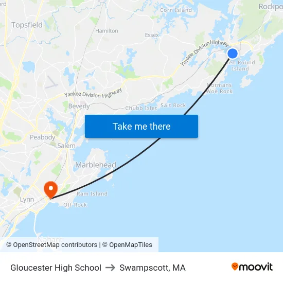 Gloucester High School to Swampscott, MA map