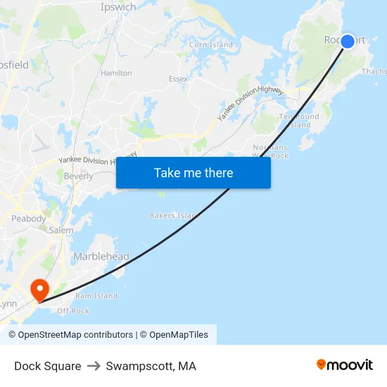 Dock Square to Swampscott, MA map