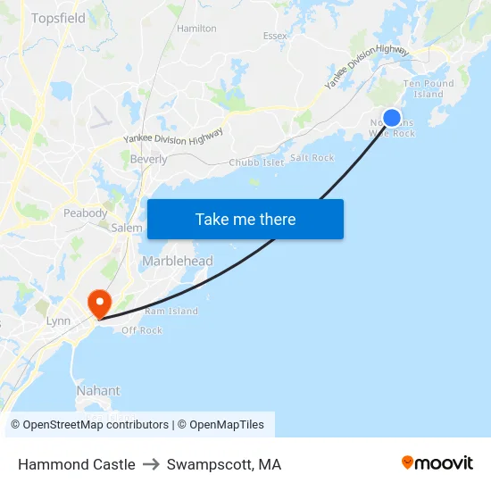 Hammond Castle to Swampscott, MA map