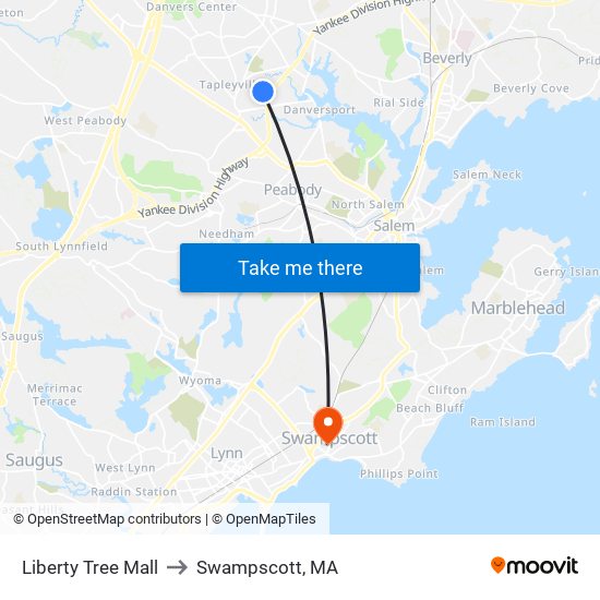 Liberty Tree Mall to Swampscott, MA map