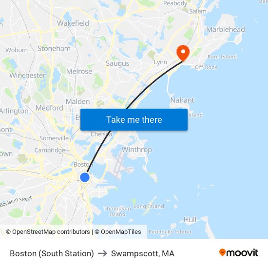 Boston (South Station) to Swampscott, MA map