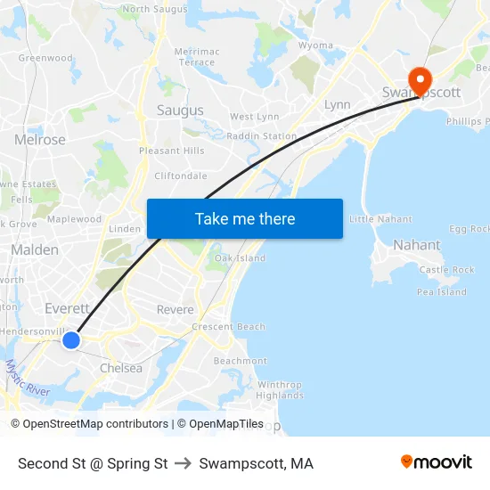 Second St @ Spring St to Swampscott, MA map