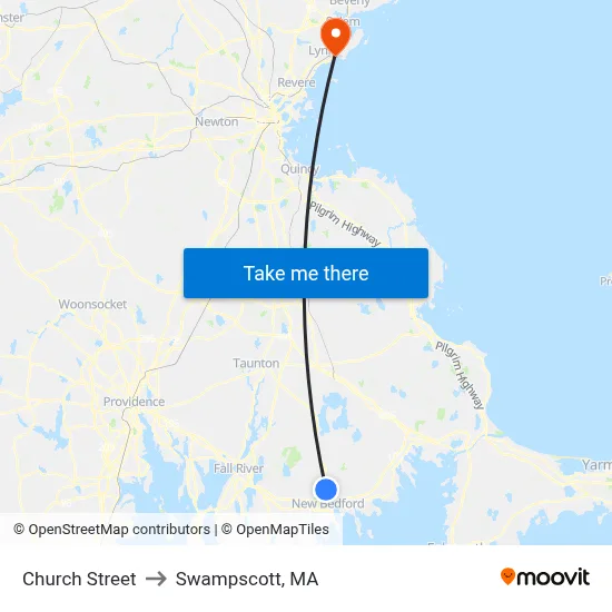 Church Street to Swampscott, MA map