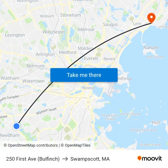 250 First Ave  (Bulfinch) to Swampscott, MA map