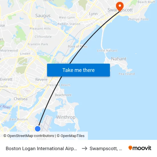 Boston Logan International Airport to Swampscott, MA map