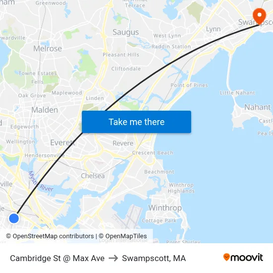 Cambridge St @ Max Ave to Swampscott, MA map