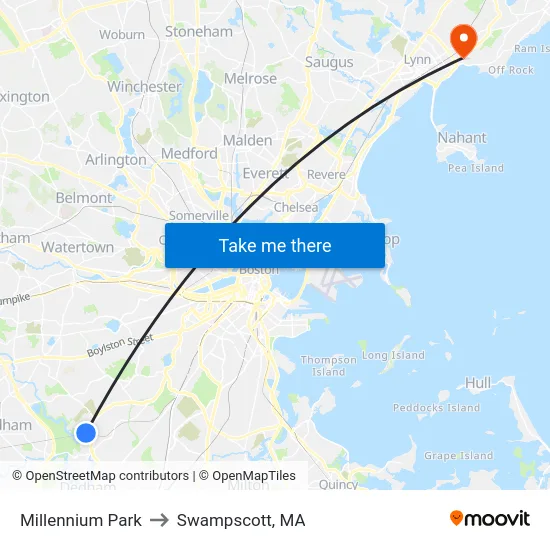 Millennium Park to Swampscott, MA map