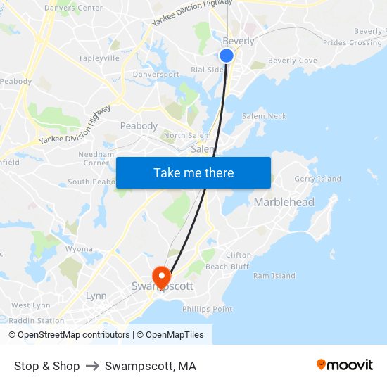 Stop & Shop to Swampscott, MA map