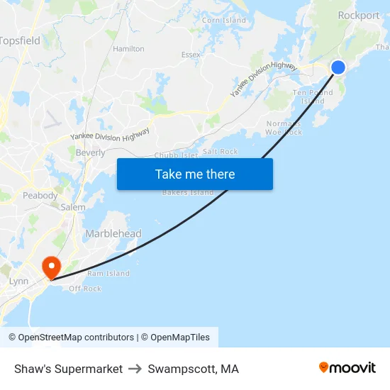 Shaw's Supermarket to Swampscott, MA map