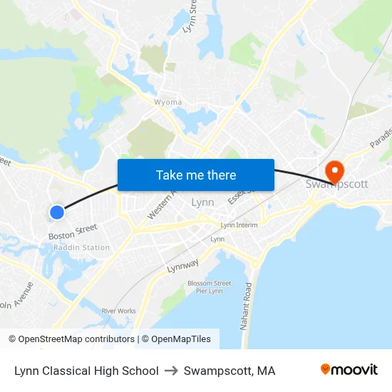Lynn Classical High School to Swampscott, MA map