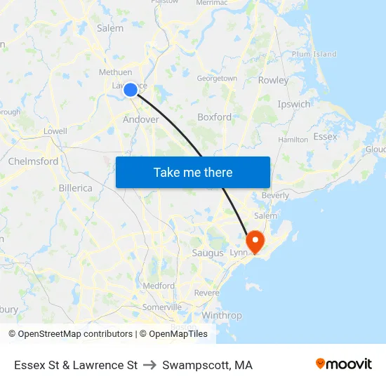 Essex St & Lawrence St to Swampscott, MA map
