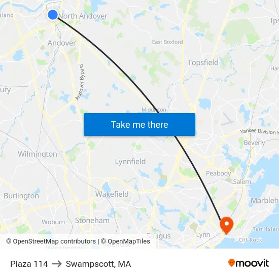 Plaza 114 to Swampscott, MA map