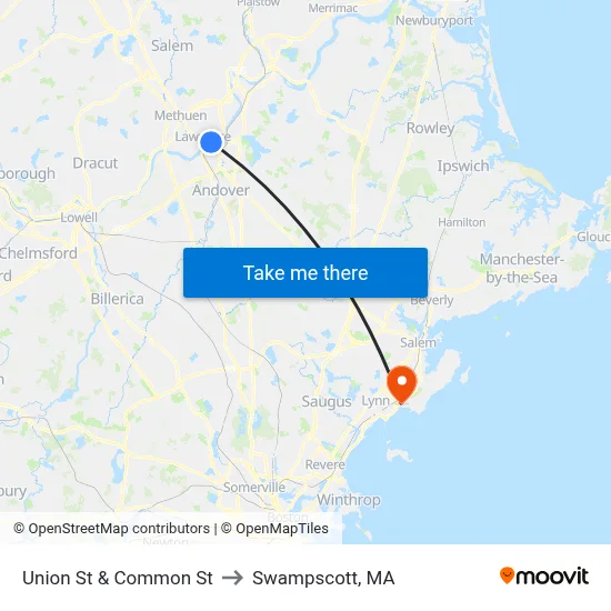 Union St & Common St to Swampscott, MA map