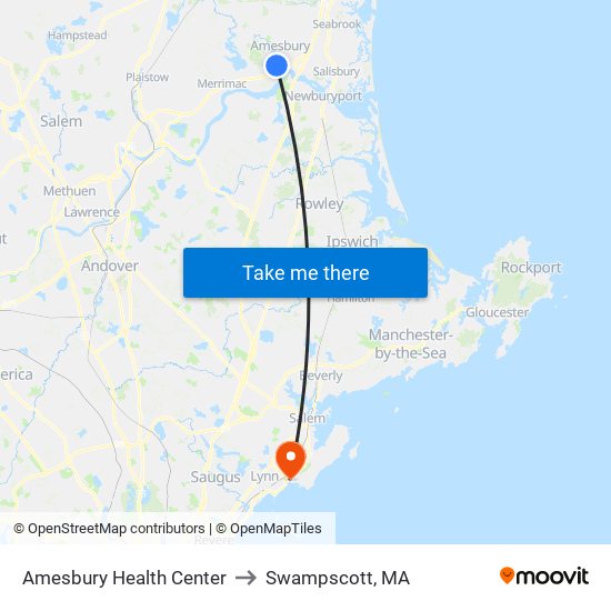 Amesbury Health Center to Swampscott, MA map