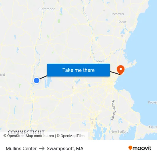 Mullins Center to Swampscott, MA map