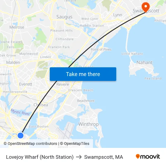 Lovejoy Wharf (North Station) to Swampscott, MA map