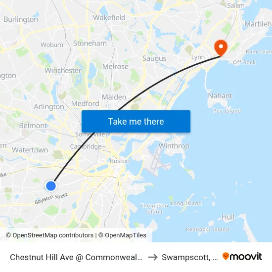 Chestnut Hill Ave @ Commonwealth Ave to Swampscott, MA map