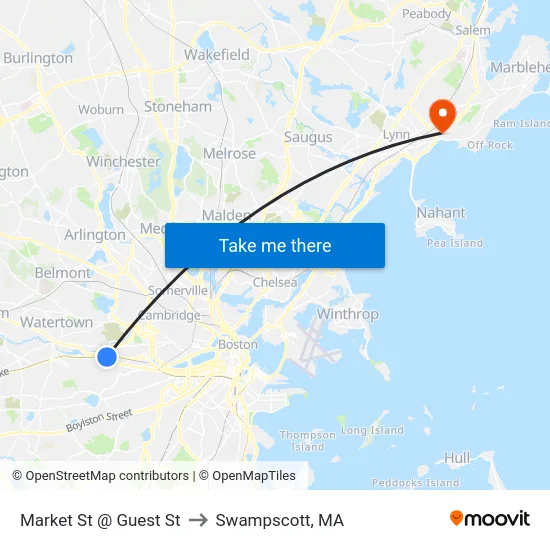 Market St @ Guest St to Swampscott, MA map