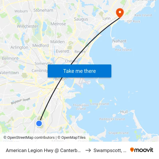 American Legion Hwy @ Canterbury St to Swampscott, MA map