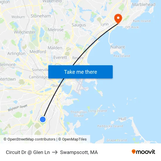Circuit Dr @ Glen Ln to Swampscott, MA map