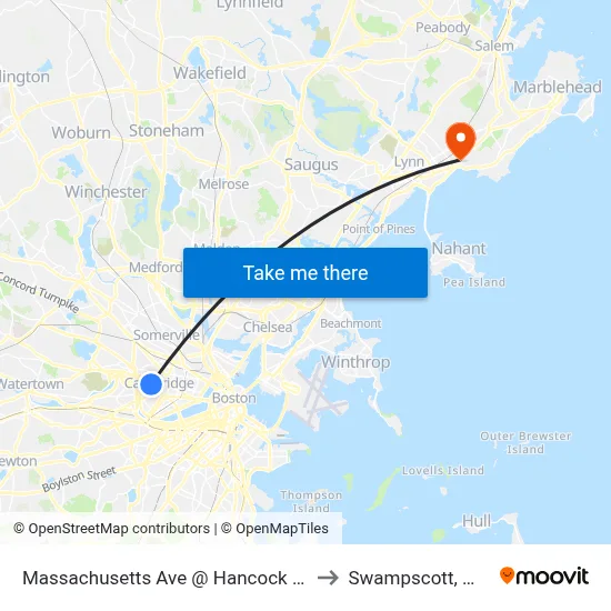 Massachusetts Ave @ Hancock St to Swampscott, MA map