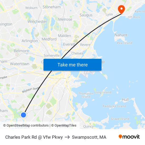Charles Park Rd @ Vfw Pkwy to Swampscott, MA map